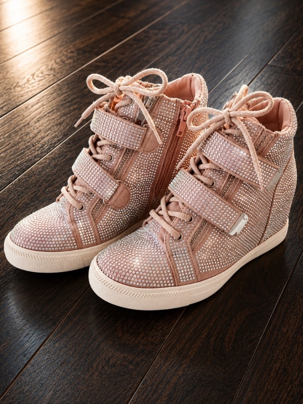 INC Pink Rhinestone Wedge High Top Sneakers Size 6